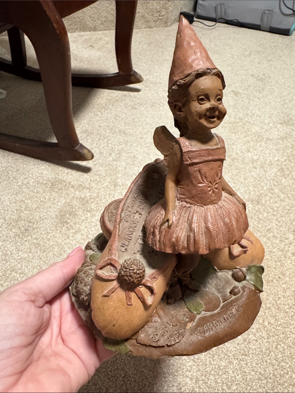 Whimsical Terracotta-Style Fairy Sculpture in Brown and Pink